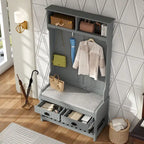 34.3  W 68.5 H Hall Tree with Bench and Shoe Storage With Cushion