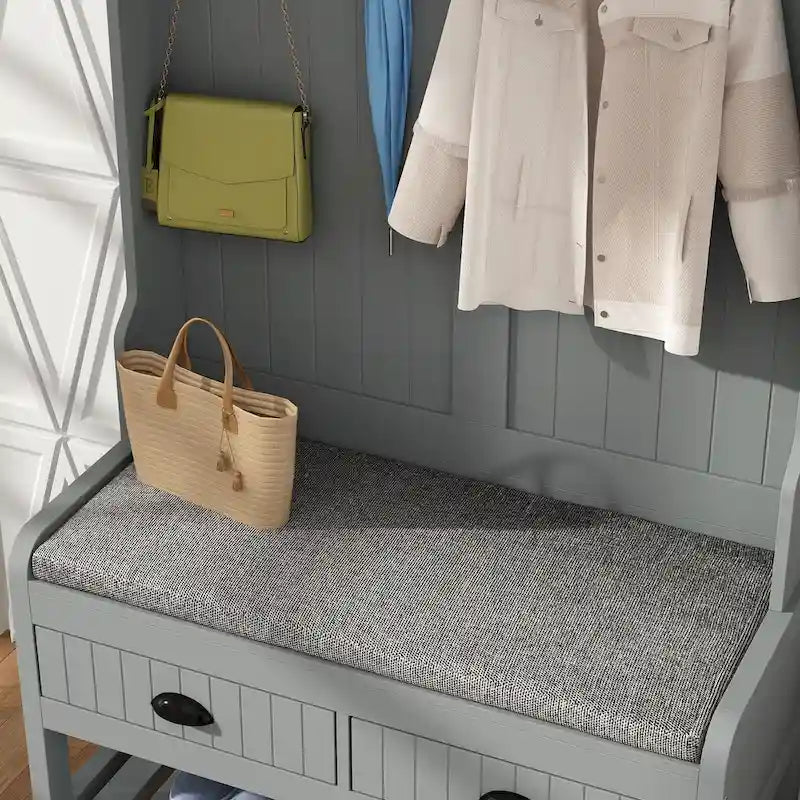 34.3  W 68.5 H Hall Tree with Bench and Shoe Storage With Cushion