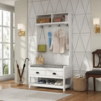 34.3  W 68.5 H Hall Tree with Bench and Shoe Storage With Cushion