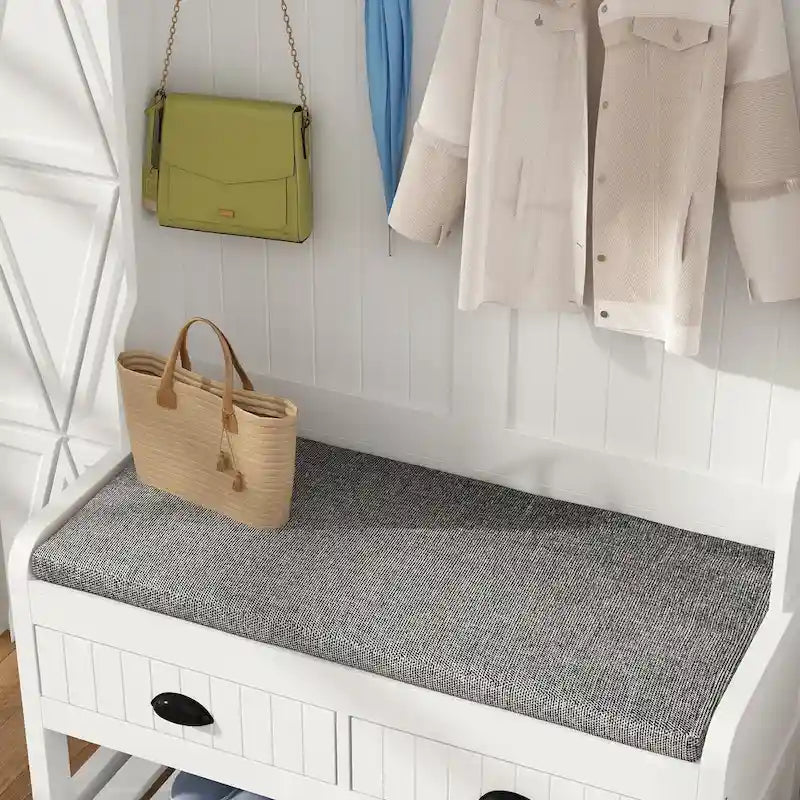 34.3  W 68.5 H Hall Tree with Bench and Shoe Storage With Cushion