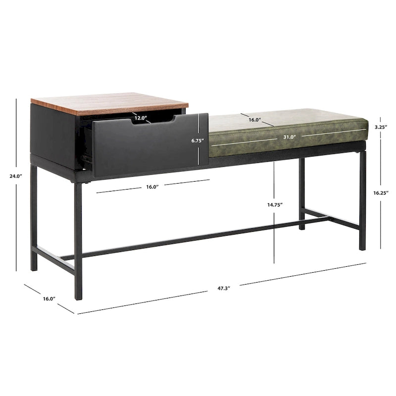 SAFAVIEH Ruthie Bench with Storage - 47.3  x 16  x 24  - 47Wx16Dx24H