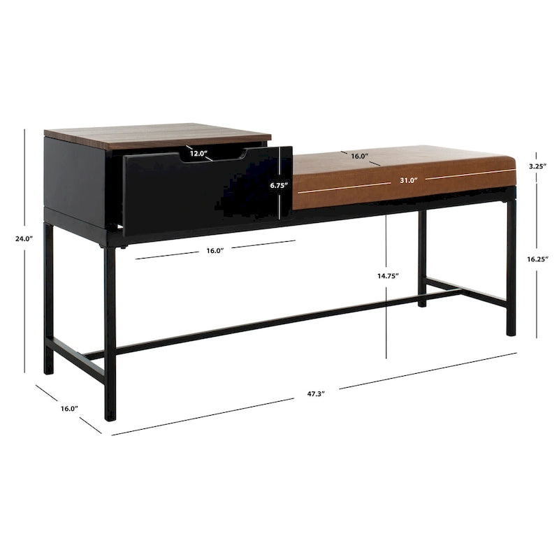 SAFAVIEH Ruthie Bench with Storage - 47.3  x 16  x 24  - 47Wx16Dx24H
