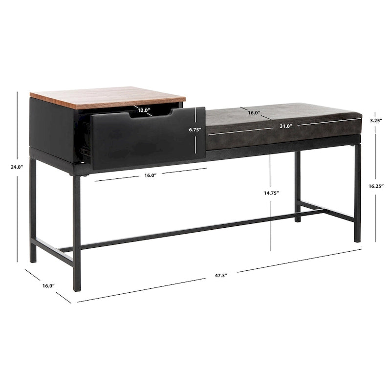 SAFAVIEH Ruthie Bench with Storage - 47.3  x 16  x 24  - 47Wx16Dx24H