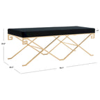 SAFAVIEH Couture Shaista Black Velvet/ Gold Leaf Glam Bench - 59Wx21Dx20H