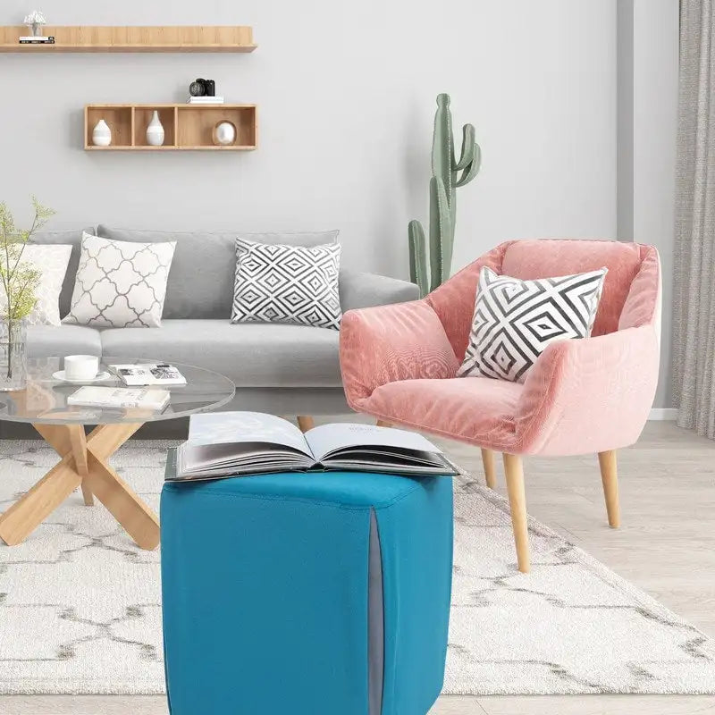Adeco 14  Small Ottoman Footrest Stool- Velvet Seating Stool Ottoman