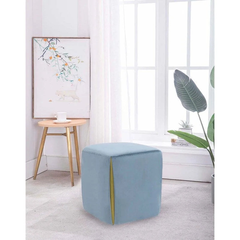 Adeco 14  Small Ottoman Footrest Stool- Velvet Seating Stool Ottoman