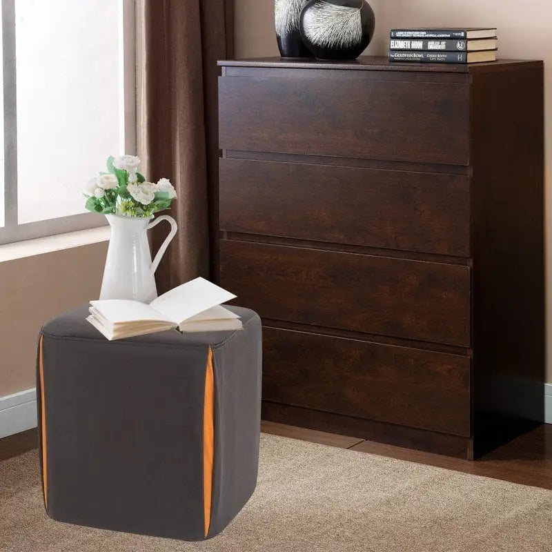 Adeco 14  Small Ottoman Footrest Stool- Velvet Seating Stool Ottoman