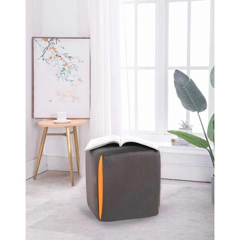 Adeco 14  Small Ottoman Footrest Stool- Velvet Seating Stool Ottoman