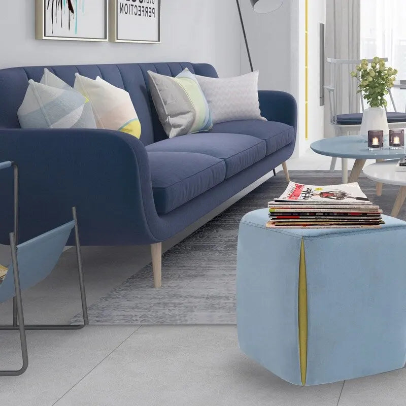 Adeco 14  Small Ottoman Footrest Stool- Velvet Seating Stool Ottoman
