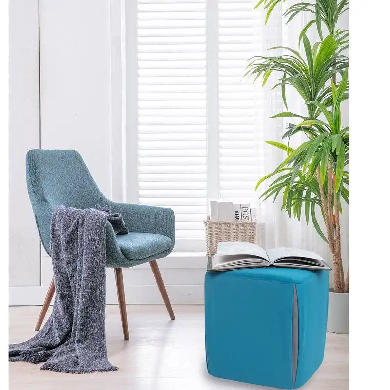 Adeco 14  Small Ottoman Footrest Stool- Velvet Seating Stool Ottoman