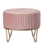 Round Velvet Ottoman Stool Raised with Hairpin Gold Base