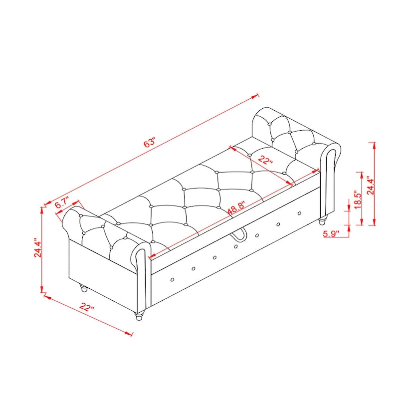 63  Bed Bench Entryway Storage Bench for Living Room Bedroom