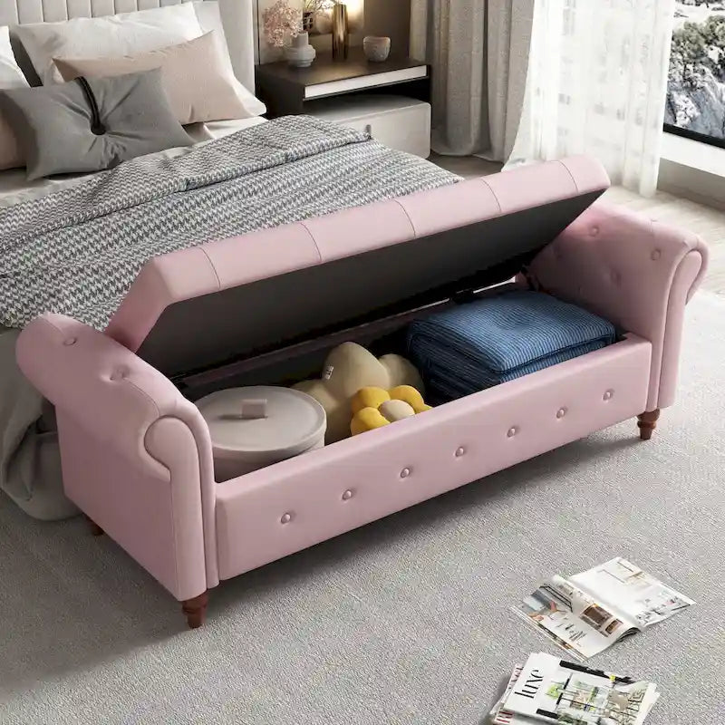 63  Bed Bench Entryway Storage Bench for Living Room Bedroom