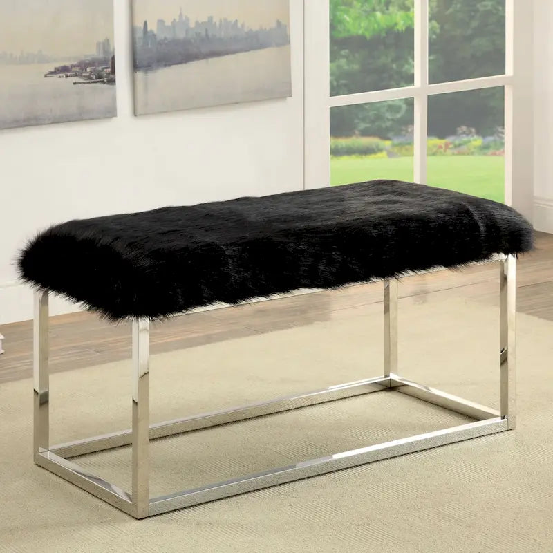 Kika Contemporary 40-inch Fur Fabric Bench by Furniture of America
