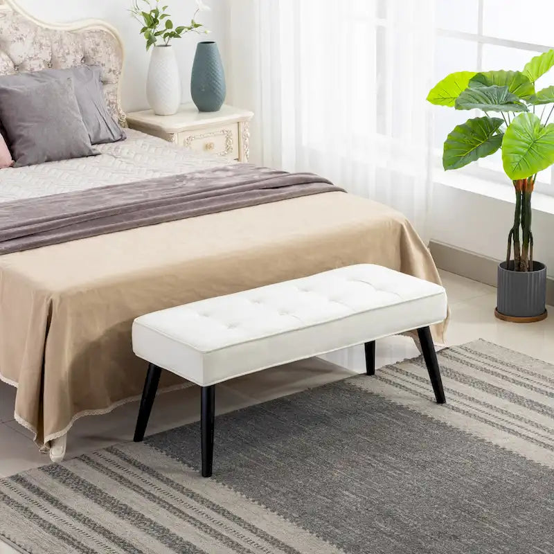 Kipp Velvet Upholstered Button Tufted Bench Ottoman