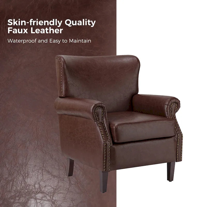Levi Vegan Transitional Armchair with Rolled Arms Set of 2