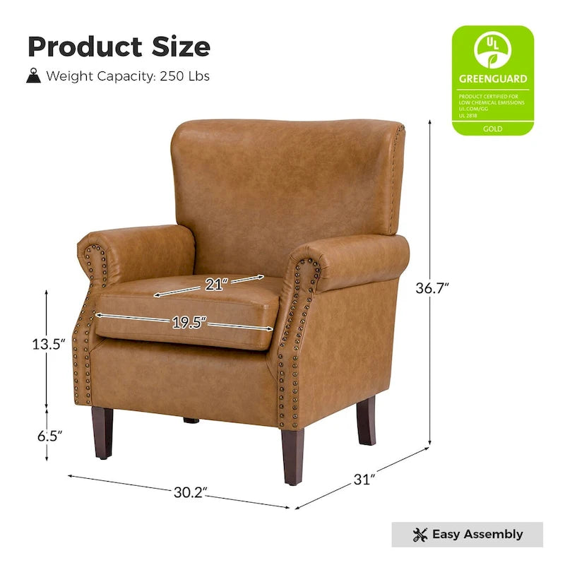 Levi Vegan Transitional Armchair with Rolled Arms Set of 2