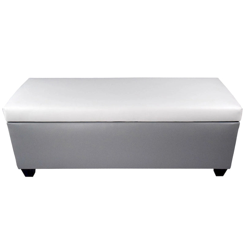 Mid Century Modern Grey Faux Leather Storage Bench Ottoman