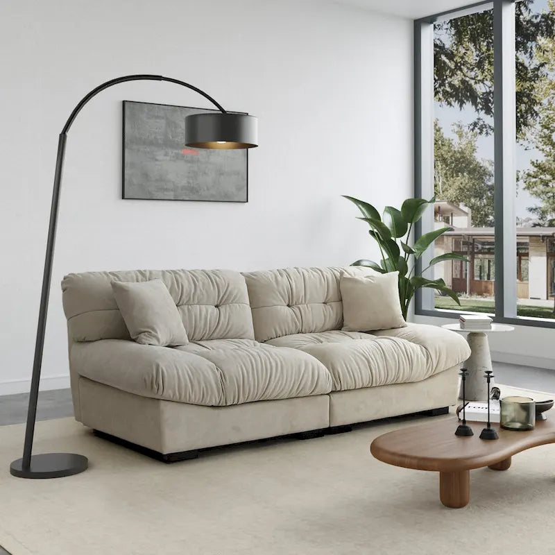 89  Modern Section Sofa with Arms Velvet Fabric Sofa For Living Room