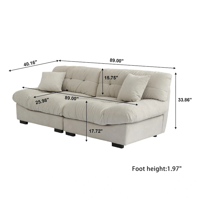 89  Modern Section Sofa with Arms Velvet Fabric Sofa For Living Room