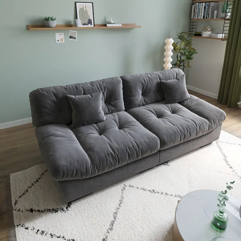 89  Modern Section Sofa with Arms Velvet Fabric Sofa For Living Room