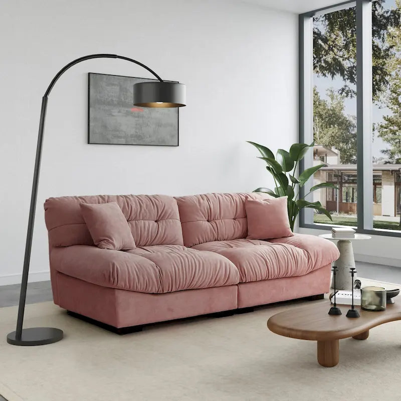 89  Modern Section Sofa with Arms Velvet Fabric Sofa For Living Room