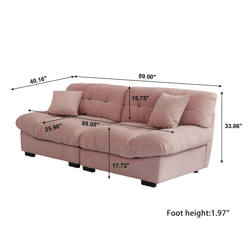 89  Modern Section Sofa with Arms Velvet Fabric Sofa For Living Room