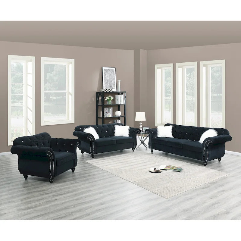 Living Room Sofa with Button Tufted Back