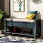 Modern Multipurpose Entryway Storage Bench With Upholstered Seat and Drawers