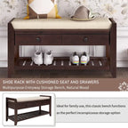 Modern Multipurpose Entryway Storage Bench With Upholstered Seat and Drawers