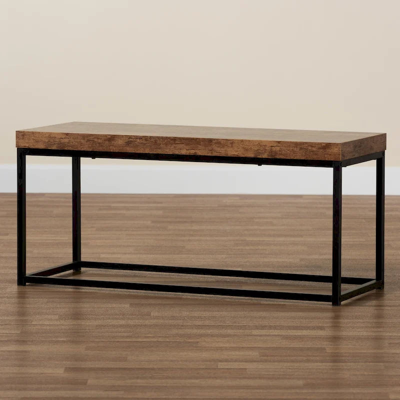 Bardot Modern Industrial Wood and Metal Accent Bench-Walnut Brown