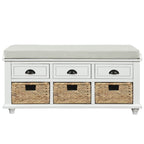 Storage Bench with Drawers and Rattan Baskets Entryway Shoe Bench