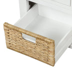 Storage Bench with Drawers and Rattan Baskets Entryway Shoe Bench