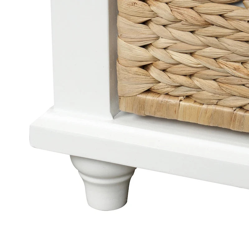 Storage Bench with Drawers and Rattan Baskets Entryway Shoe Bench