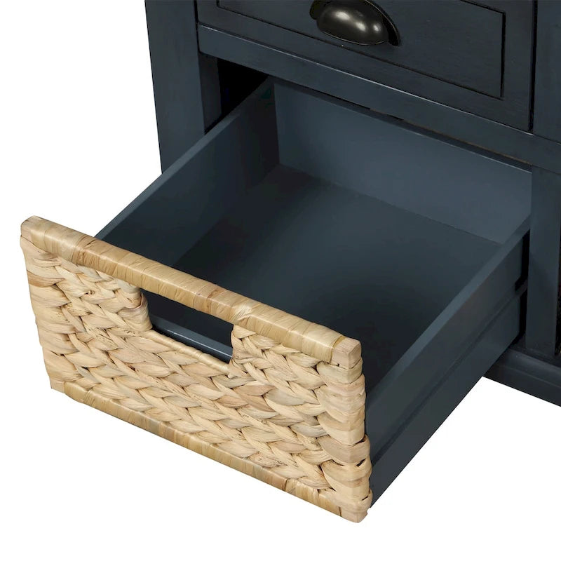 Storage Bench with Drawers and Rattan Baskets Entryway Shoe Bench