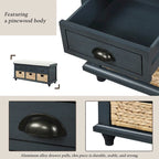 Storage Bench with Drawers and Rattan Baskets Entryway Shoe Bench