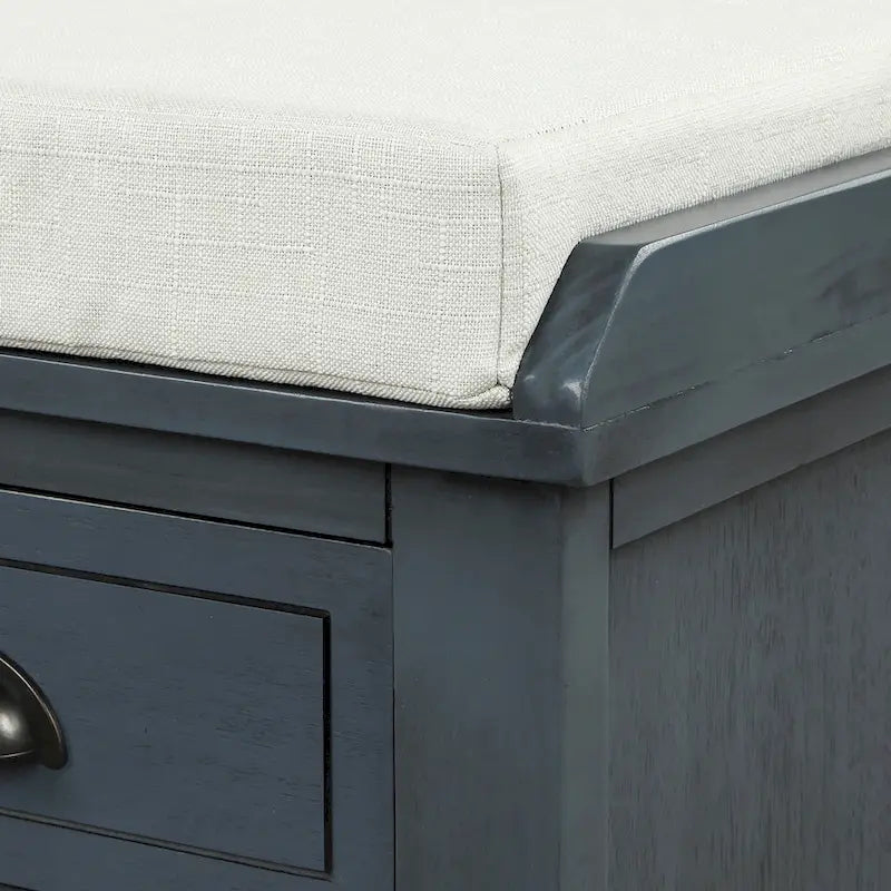Storage Bench with Drawers and Rattan Baskets Entryway Shoe Bench