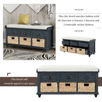 Storage Bench with Drawers and Rattan Baskets Entryway Shoe Bench