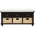 Storage Bench with Drawers and Rattan Baskets Entryway Shoe Bench