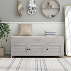 Merax 3 Shutter-shaped Doors Storage Bench with Removable Cushion