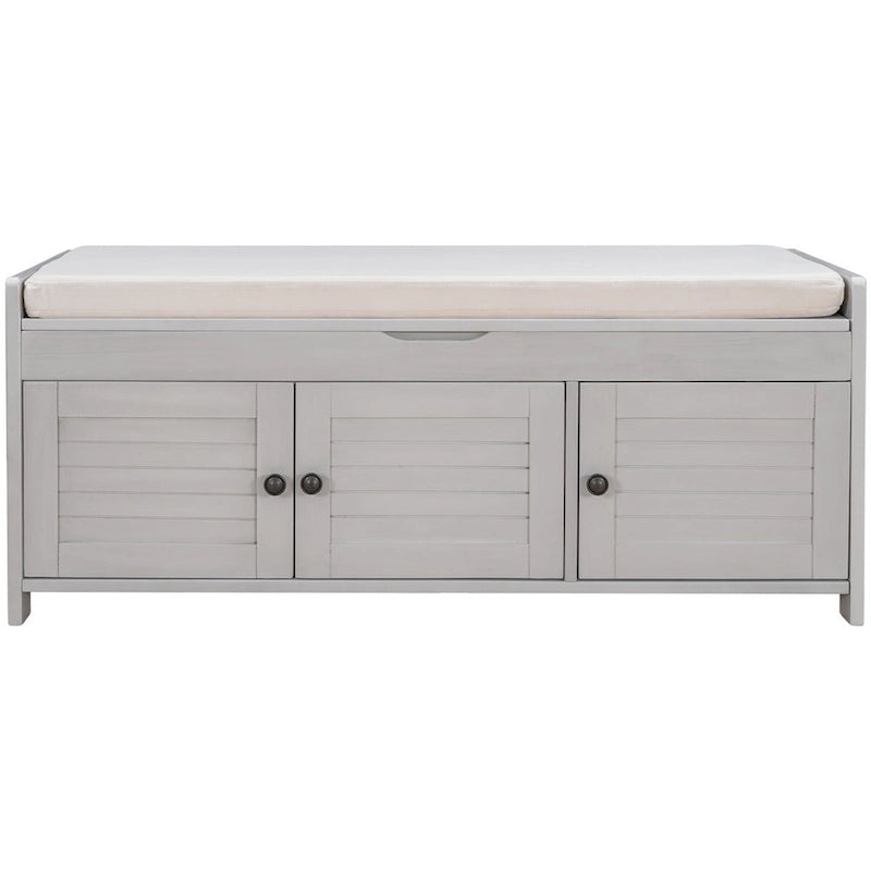 Merax 3 Shutter-shaped Doors Storage Bench with Removable Cushion