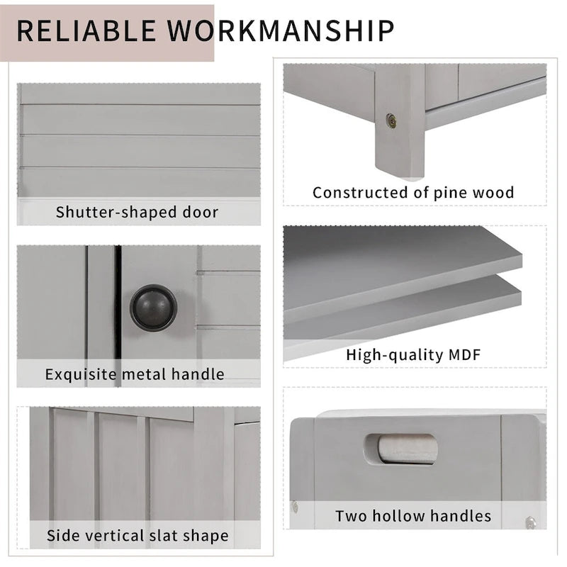Merax 3 Shutter-shaped Doors Storage Bench with Removable Cushion