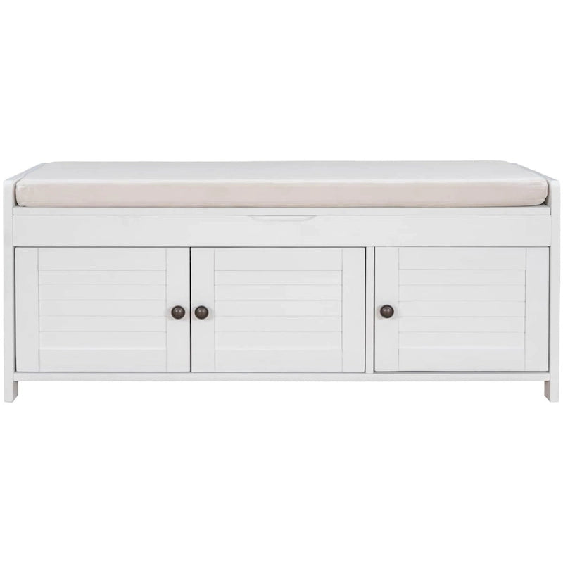 Merax 3 Shutter-shaped Doors Storage Bench with Removable Cushion