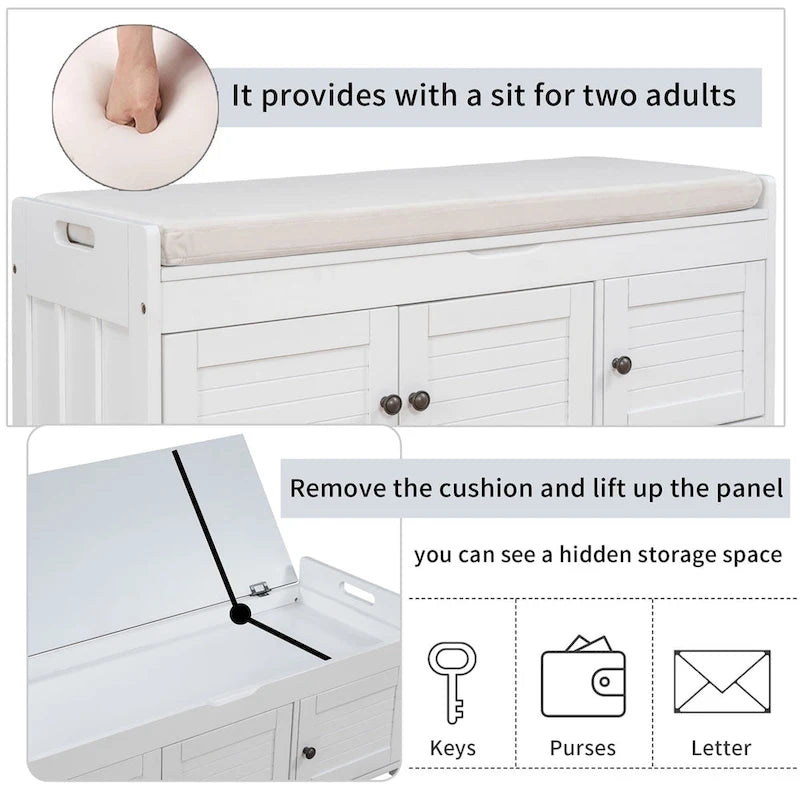 Merax 3 Shutter-shaped Doors Storage Bench with Removable Cushion