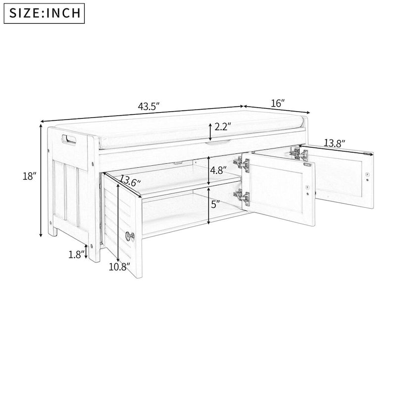 Merax 3 Shutter-shaped Doors Storage Bench with Removable Cushion