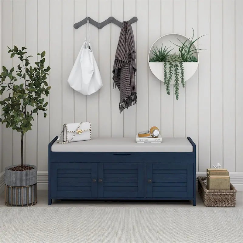 Merax 3 Shutter-shaped Doors Storage Bench with Removable Cushion