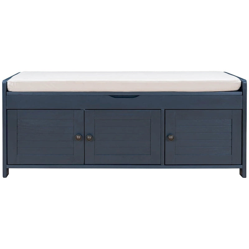 Merax 3 Shutter-shaped Doors Storage Bench with Removable Cushion