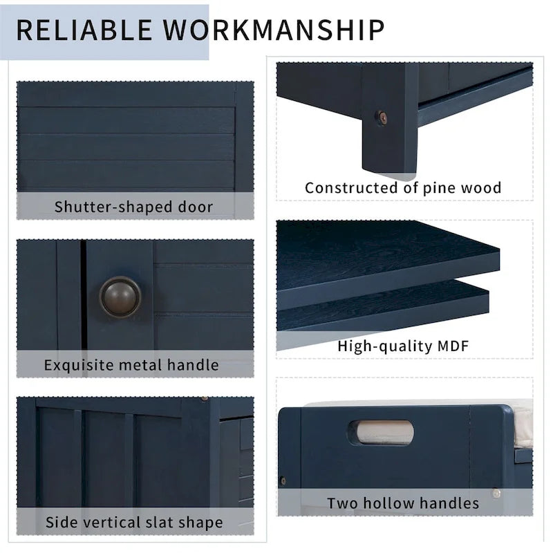 Merax 3 Shutter-shaped Doors Storage Bench with Removable Cushion