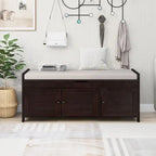 Merax 3 Shutter-shaped Doors Storage Bench with Removable Cushion