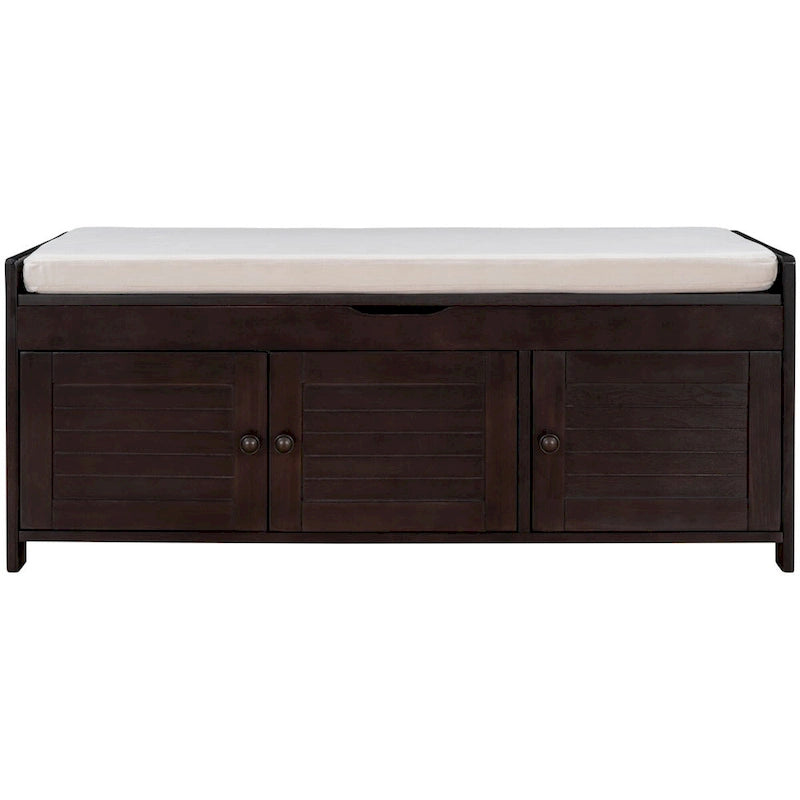 Merax 3 Shutter-shaped Doors Storage Bench with Removable Cushion